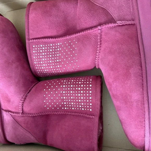 UGG Women's Burgundy Suede Boots with Rhinestone Accents - Picture 2 of 4